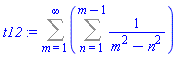 Sum(Sum(1/(m^2-n^2), n = 1 .. m-1), m = 1 .. infinity)