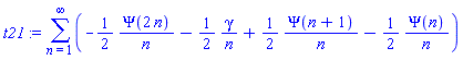 sum(-(1/2)*Psi(2*n)/n-(1/2)*gamma/n+(1/2)*Psi(n+1)/n-(1/2)*Psi(n)/n, n = 1 .. infinity)