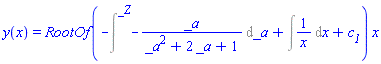 y(x) = RootOf(-Intat(-_a/(_a^2+2*_a+1), _a = _Z)+Int(1/x, x)+c__1)*x