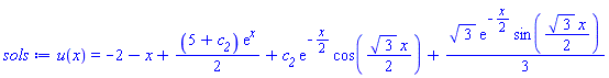 u(x) = -2-x+(1/2)*(5+c__2)*exp(x)+c__2*exp(-(1/2)*x)*cos((1/2)*3^(1/2)*x)+(1/3)*3^(1/2)*exp(-(1/2)*x)*sin((1/2)*3^(1/2)*x)