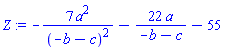 -7*a^2/(-b-c)^2-22*a/(-b-c)-55