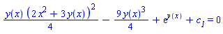 (1/4)*y(x)*(2*x^2+3*y(x))^2-(9/4)*y(x)^3+exp(y(x))+c__1 = 0