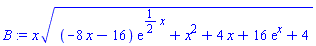 x*((-8*x-16)*exp((1/2)*x)+x^2+4*x+16*exp(x)+4)^(1/2)