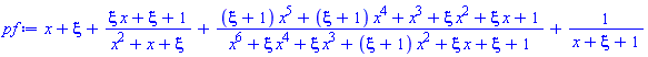 x+xi+(xi*x+xi+1)/(x^2+x+xi)+((xi+1)*x^5+(xi+1)*x^4+x^3+xi*x^2+xi*x+1)/(x^6+xi*x^4+xi*x^3+(xi+1)*x^2+xi*x+xi+1)+1/(x+xi+1)