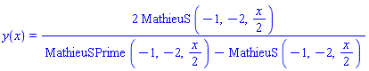 y(x) = 2*MathieuS(-1, -2, (1/2)*x)/(MathieuSPrime(-1, -2, (1/2)*x)-MathieuS(-1, -2, (1/2)*x))