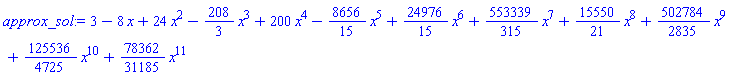 3-8*x+24*x^2-(208/3)*x^3+200*x^4-(8656/15)*x^5+(24976/15)*x^6+(553339/315)*x^7+(15550/21)*x^8+(502784/2835)*x^9+(125536/4725)*x^10+(78362/31185)*x^11