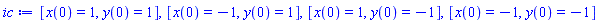 [x(0) = 1, y(0) = 1], [x(0) = -1, y(0) = 1], [x(0) = 1, y(0) = -1], [x(0) = -1, y(0) = -1]