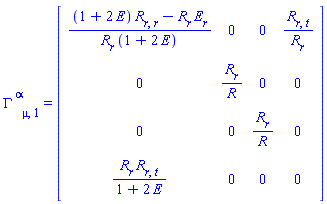 Physics:-Christoffel[`~alpha`, mu, 1] = Matrix(%id = 36893488152431172052)