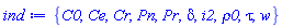 {C0, Ce, Cr, Pn, Pr, delta, i2, rho0, tau, w}