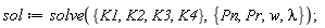 sol := solve({K1, K2, K3, K4}, {Pn, Pr, lambda, w})
