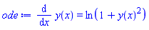 diff(y(x), x) = ln(1+y(x)^2)