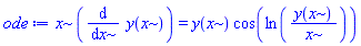 x*(diff(y(x), x)) = y(x)*cos(ln(y(x)/x))