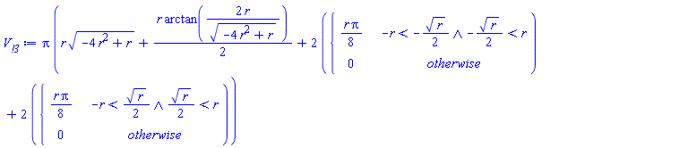 Pi*(r*(-4*r^2+r)^(1/2)+(1/2)*r*arctan(2*r/(-4*r^2+r)^(1/2))+2*piecewise(And(-r < -(1/2)*r^(1/2), -(1/2)*r^(1/2) < r), (1/8)*r*Pi, 0)+2*piecewise(And(-r < (1/2)*r^(1/2), (1/2)*r^(1/2) < r), (1/8)*r*Pi, 0))