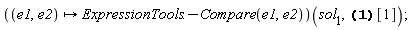 (proc (e1, e2) options operator, arrow; ExpressionTools:-Compare(e1, e2) end proc)(sol[1], (y(x) = RootOf(-(Int(1/(2*cos(_a)+RootOf(-(Int(1/(2*cos(_a)+_Z)^(1/2), _a = 0 .. y__IC))+x__IC+c__2))^(1/2), _a = 0 .. _Z))+x+c__2), y(x) = RootOf(Int(1/(2*cos(_a)+RootOf(Int(1/(2*cos(_a)+_Z)^(1/2), _a = 0 .. y__IC)+x__IC+c__2))^(1/2), _a = 0 .. _Z)+x+c__2))[1])