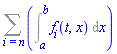 Sum(Int(f[i](t, x), x = a .. b), i = n)