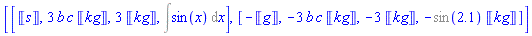 [[Units:-Unit(s), 3*b*c*Units:-Unit(kg), 3*Units:-Unit(kg), Int(sin(x), x)], [-Units:-Unit(g), -3*b*c*Units:-Unit(kg), -3*Units:-Unit(kg), -%sin(2.1)*Units:-Unit(kg)]]