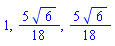 1, (5/18)*6^(1/2), (5/18)*6^(1/2)