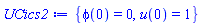 {phi(0) = 0, u(0) = 1}