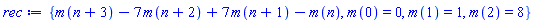 {m(n+3)-7*m(n+2)+7*m(n+1)-m(n), m(0) = 0, m(1) = 1, m(2) = 8}
