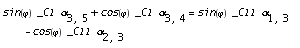 sin(phi)*_C1*alpha[3, 5] + cos(phi)*_C1*alpha[3, 4] = sin(phi)*_C11*alpha[1, 3] - cos(phi)*_C11*alpha[2, 3]
