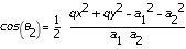 cos(theta[2])=(qx^2 + qy^2 - a[1]^2 - a[2]^2)/((2*a[1])*a[2])
