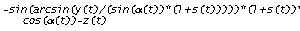 -sin(arcsin(y(t)/(sin(alpha(t))*(l + s(t)))))*(l + s(t))*cos(alpha(t)) - z(t)