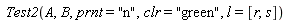 Test2(A, B, prnt = "n", clr = "green", l = [r, s])