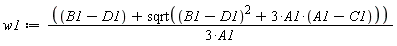w1 := (B1-D1+sqrt((B1-D1)^2+3*A1*(A1-C1)))/(3*A1)