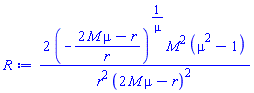 2*(-(2*M*mu-r)/r)^(1/mu)*M^2*(mu^2-1)/(r^2*(2*M*mu-r)^2)