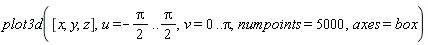 plot3d([x, y, z], u = -(1/2)*Pi .. (1/2)*Pi, v = 0 .. Pi, numpoints = 5000, axes = box)