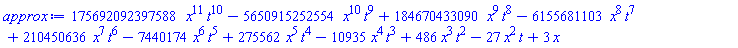 175692092397588*t^10*x^11-5650915252554*t^9*x^10+184670433090*t^8*x^9-6155681103*t^7*x^8+210450636*t^6*x^7-7440174*t^5*x^6+275562*t^4*x^5-10935*t^3*x^4+486*t^2*x^3-27*t*x^2+3*x