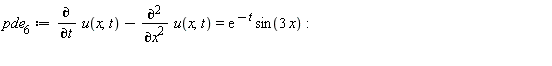 pde__6 := diff(u(x, t), t)-(diff(u(x, t), x, x)) = exp(-t)*sin(3*x)