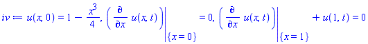 u(x, 0) = 1-(1/4)*x^3, eval(diff(u(x, t), x), {x = 0}) = 0, eval(diff(u(x, t), x), {x = 1})+u(1, t) = 0