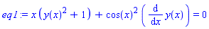 x*(y(x)^2+1)+cos(x)^2*(diff(y(x), x)) = 0