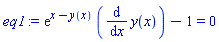exp(x-y(x))*(diff(y(x), x))-1 = 0