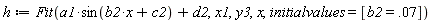 h := Statistics:-Fit(a1*sin(b2*x+c2)+d2, x1, y3, x, initialvalues = [b2 = 0.7e-1])