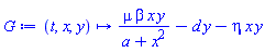proc (t, x, y) options operator, arrow; mu*beta*x*y/(a+x^2)-d*y-eta*x*y end proc