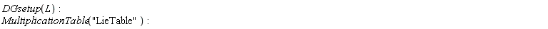 DGsetup(L); MultiplicationTable("LieTable")