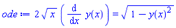 2*x^(1/2)*(diff(y(x), x)) = (1-y(x)^2)^(1/2)