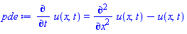 diff(u(x, t), t) = diff(diff(u(x, t), x), x)-u(x, t)