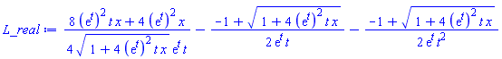 (1/4)*(8*(exp(t))^2*t*x+4*(exp(t))^2*x)/((1+4*(exp(t))^2*t*x)^(1/2)*exp(t)*t)-(1/2)*(-1+(1+4*(exp(t))^2*t*x)^(1/2))/(exp(t)*t)-(1/2)*(-1+(1+4*(exp(t))^2*t*x)^(1/2))/(exp(t)*t^2)