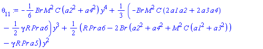 -(1/6)*Br*M^2*C*(a2^2+a4^2)*y^4+(1/3)*(-Br*M^2*C*(2*a1*a2+2*a3*a4)-(1/2)*gamma*R*Pr*a6)*y^3+(1/2)*(R*Pr*a6-2*Br*(a2^2+a4^2+M^2*C*(a1^2+a3^2))-gamma*R*Pr*a5)*y^2