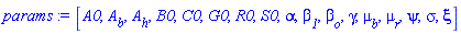 [A0, A__b, A__h, B0, C0, G0, R0, S0, alpha, beta__1, beta__o, gamma, mu__b, mu__r, psi, sigma, xi]