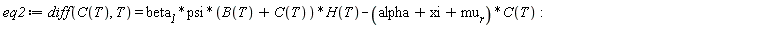 eq2 := diff(C(T), T) = beta__1*psi*(B(T)+C(T))*H(T)-(alpha+xi+mu__r)*C(T):