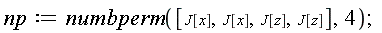 np := numbperm([J[x], J[x], J[z], J[z]], 4)