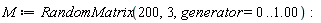 M := RandomMatrix(200, 3, generator = 0 .. 1.00)