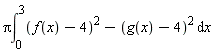 Pi*(int((f(x)-4)^2-(g(x)-4)^2, x = 0 .. 3))