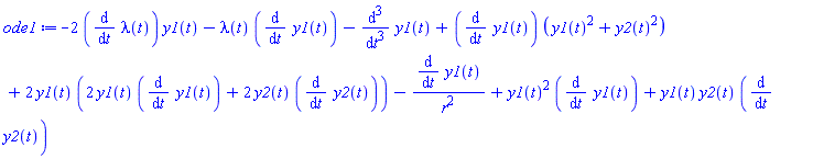 -2*(diff(lambda(t), t))*y1(t)-lambda(t)*(diff(y1(t), t))-(diff(diff(diff(y1(t), t), t), t))+(diff(y1(t), t))*(y1(t)^2+y2(t)^2)+2*y1(t)*(2*y1(t)*(diff(y1(t), t))+2*y2(t)*(diff(y2(t), t)))-(diff(y1(t), t))/r^2+y1(t)^2*(diff(y1(t), t))+y1(t)*y2(t)*(diff(y2(t), t))