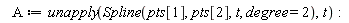 A := unapply(Spline(pts[1], pts[2], t, degree = 2), t)