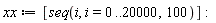 xx := [seq(i, i = 0 .. 20000, 100)]